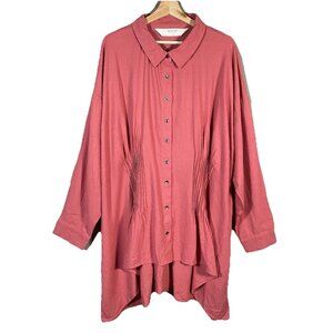 Peace Love World Linen Blend Top 2X Pintuck Sharkbite Hi Low Tunic Lagenlook